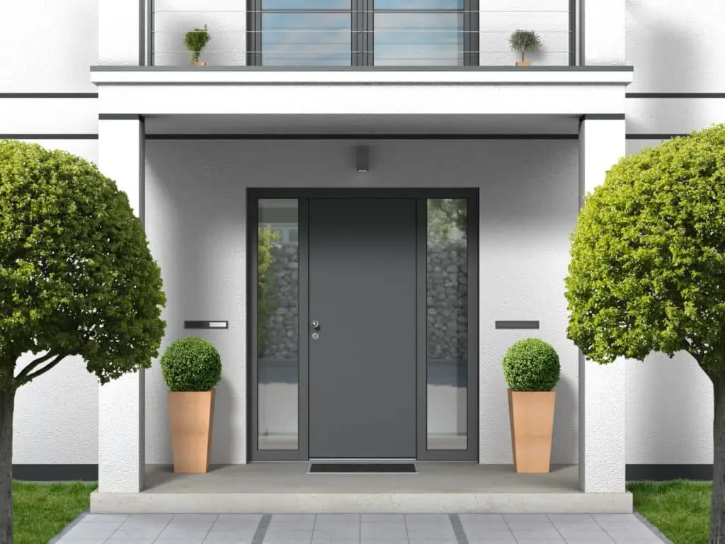 Modern front door spray painted on site